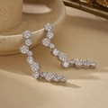 Silver S925 irregular wavy stud earrings with round cubic zirconia crystals - 925 Silver / Platinum Plated (With Silver Earring Backs)
