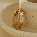 Orecchini a cerchio esagonali in argento S925 dorato con doppia fila di zirconi micro pavé - Argento 925 / Oro 18K