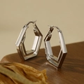 Orecchini a doppio esagono geometrico in argento S925 con design a fibbia minimalista - Argento 925 / Oro Bianco