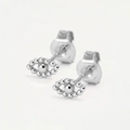 Elegant 925 sterling silver evil eye stud earrings with polished sphere and beaded rim - 925 Silver / White Gold
