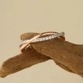 S925 sterling silver interlocking double ring with rose gold finish and micro pave diamonds - HK Size 13 (US Size 6) / White Gold + Rose Gold
