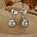 Eleganti orecchini a cuore in argento S925 con pendenti di perle grigie lucide - Argento 925 / Platino - Perla Grigia
