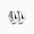 Polished S925 sterling silver hoop earrings in a minimalist U-shaped chunky design - Silver-M