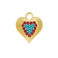 Orecchini a cuore dorati con trama a raggi di sole e pietre di zircone colorate - Argento 925 / Oro 18K (Zirconia Blu)