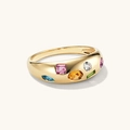 Chic S925 sterling silver dome ring with multi-colored gemstones in golden finish - Size US 5 / 18K Gold