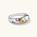 Luxurious S925 silver dome ring featuring a colorful array of mixed gemstone settings - HK Size 17 (US Size 8) / White Gold
