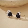 S925 sterling zilveren hart oorbellen met zwarte onyx en kristallen detail - 925 zilver / Zilver