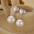 Eleganti orecchini a cuore in argento 925 con perle di conchiglia bianche da donna - Argento 925 / Platino - Perla Bianca