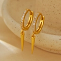 Boucles d'oreilles créoles en argent S925 doré avec zircons et pendentifs cônes pointus - Argent 925 / Or 18K