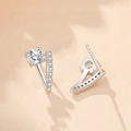 Minimalistische S925 zilveren V-vormige oorknopjes met zirkoon in glanzend zilver - 925 zilver / Geplatineerd (Met Zilveren Oorbel Achterkant)
