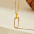 Elegant gold plated S925 sterling silver necklace with pavé set rectangle pendant - 18K Gold