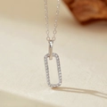 S925 sterling silver necklace with a rectangular hollow pendant set with clear zircons - White Gold