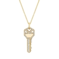 Sparkling gold key pendant necklace with pave diamonds and slender chain - 925 Silver / 18K Gold