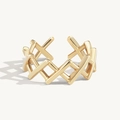 Adjustable S925 sterling silver ring with golden X-cross geometric lattice design - Size 14 (Open Adjustable) / 18K Gold