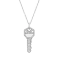 S925 sterling silver key pendant necklace with pavé cubic zirconia in silver finish - 925 Silver / White Gold
