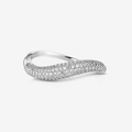 S925 Sterling Silber Wellenring mit funkelnden Zirkonia-Steinen in Pavé-Fassung - HK Größe 17 (US Größe 8) / Stil B (Platin)