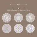 Dreamy mandala lace PET stickers set with 6 vintage circular designs and pastel tones - Yuanmeng Style