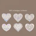 Lace PET stickers in heart shapes with butterfly and flower patterns, 6 sheets set - Abstract Pattern