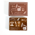 Set di 7 timbri in legno retrò con motivi di grammofoni vintage e penne d'oca - Vita Fluttuante Passata