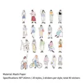 Set of 40 pieces Washi paper stickers featuring 20 unique hand-drawn female character designs - 40 Sheets / Vibrant Path