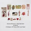 Set di adesivi vintage Victoria Romance rosso rubino per decorare il diario - Rubino Profondo / 30 Pezzi