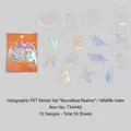 Pack of 30 holographic PET animal stickers including deer and cat designs for DIY crafts - Biological Illustrated