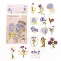 30 pegatinas florales violetas de PET con detalles dorados y embalaje de tarjeta - Sueño de Iris