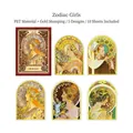 Adesivi in PET stile Mucha con eleganti dettagli in oro per decorazioni artistiche - Ragazza dello Zodiaco