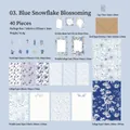 Blue botanical stationery kit with 40pcs vintage flower stickers and writing papers - Blue Snowflake
