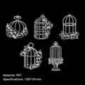PET flower birdcage stickers set in white line art style for scrapbooking 20 pieces - Songbird Golden Cage