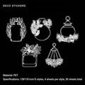PET transparent stickers with white line drawings of bottles and berries on black background - Pine Moon Silver Bottle