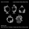 Vintage PET deco stickers featuring white floral containers on black background - Flower Path Exquisite Pendant