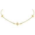 Elegante vergulde S925 zilveren ketting met drie sterhangers bezet met glanzende zirkoon - 925 zilver / 18K Goud