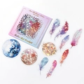 Pegatinas PET de plata láser con diseños de plumas y luna para diarios en pack violeta - Plumas Y Luz de Luna