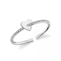 S925 sterling silver adjustable open ring with small heart and zircon row accents - Adjustable Open / White Gold