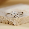 S925 silver open ring featuring two pear-shaped zircon stones on a minimalist band - Size 14 (Open Adjustable) / White Gold