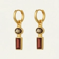 S925 silver gold-plated earrings with oval smoky quartz and rectangular ruby stones - 925 Silver / 18K Gold