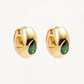Orecchini a cerchio dorati con zircone smeraldo a goccia e finitura lucida a specchio - Argento 925 / Oro