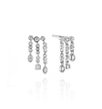 Macro view of S925 silver tassel drop earrings featuring cascading sparkling zircon stones - Marquise Square Tassel Style (G) / Silver