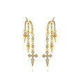 Detailed macro of gold layered earrings with sparkling zircons and a cross pendant - Gothic Cross Style (H) / Gold