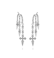 Detailed macro view of S925 silver punk style cross drop earrings with sparkling crystals - Cross Pendant Style (H) / Silver