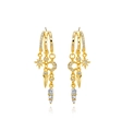 Macro shot of 18K gold-plated drop earrings featuring pavé star and moon charms with zircons - Star Moon Starry Pendant Style (I) / Gold