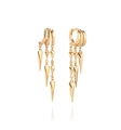 Detail of gold dangle earrings with triple chain tiers and cone-shaped spike pendants - Cone Pendant Tassel Style (E) / Gold