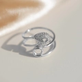 S925 sterling silver safety pin open ring with sparkling white cubic zirconia pavé - Size 14 (Open Adjustable) / White Gold