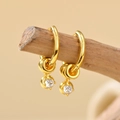 Pendientes de aro en plata S925 bañada en oro con colgante de circonita redonda - Plata 925 / Oro de 18K