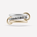 Elegant 925 sterling silver triple-linked ring set with pavé stones and mixed metal finish - US Size 6 (HK 13) / 18K Gold + White Gold + Black Zirconia