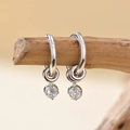 Pendientes colgantes minimalistas de plata de ley S925 con circonitas cúbicas redondas - Plata 925 / Oro Blanco