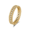 Ring van S925 zilver met gouden afwerking, perlée kralen en pavé gezette diamanten - US 6 / 18K Goud