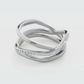 Drielaagse in elkaar grijpende S925 zilveren geometrische ring met fonkelende zirkonia pavé - US 6 / Witgoud