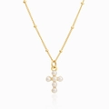 Minimalistische S925 zilveren gouden kruis ketting met zes witte parels aan satellite ketting - 925 zilver / 18K Goud